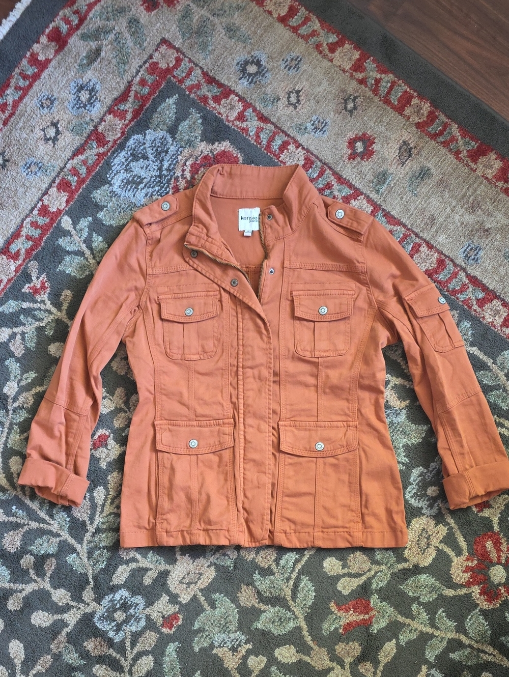 Kensie Rust Orange Utility Jacket with Epaulets